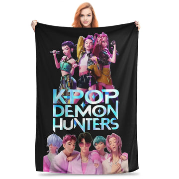 Huntrix & saja boys Flannel Blanket Kpop Demon Hunters Vintage Throw Blankets for Bed Sofa Couch 200x150cm Bedspreads,