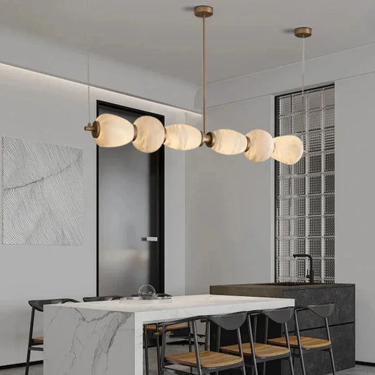 Spain Natural Marble Chandelier Long Creative Stone Chandelier Luxury Lamps Lamparas De Teto Dining Table Bar Luminaire