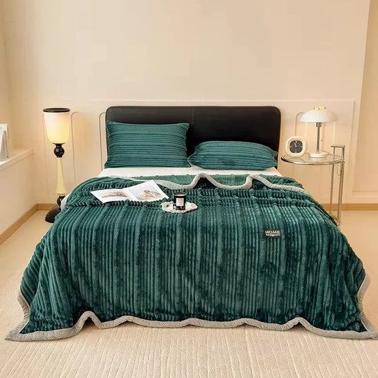 A-Class New Rabbit Plush Winter Thick Warm Coral Fleece Blanket Solid Color Double-Sided Cover Blanket Suitable Bedroom Supplies