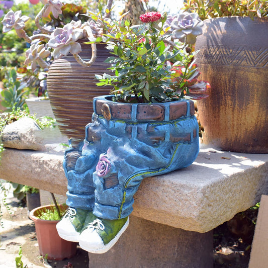 1Pc Jeans Pants Shape Flowerpot Resin Statue Succulent Flower Planter Indoor Outdoor Garden Yard Lawn Porch Patio Decoration Pot