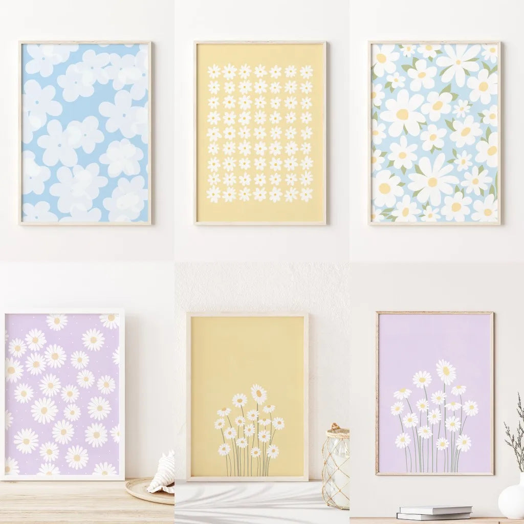 Flower Wall Art Canvas Print Natural Pastel Daisies Floral Illustration Poster Botanical Market Living Room Bedroom Decoration