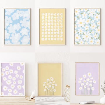 Flower Wall Art Canvas Print Natural Pastel Daisies Floral Illustration Poster Botanical Market Living Room Bedroom Decoration