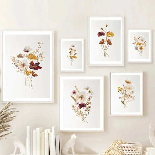 Boho Floral Artwork Watercolor Botanical Print Wildflowers Bouquet Wall Art Canvas Painting Nordic Poster Home Living Room Decor