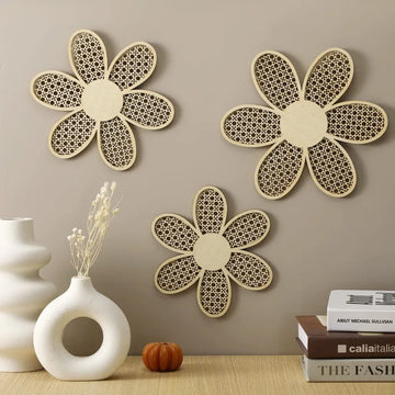 1 set of 3 pieces Bohemian daisy wall decoration wooden imitation rattan pattern wall art pendant home living room wall hanging