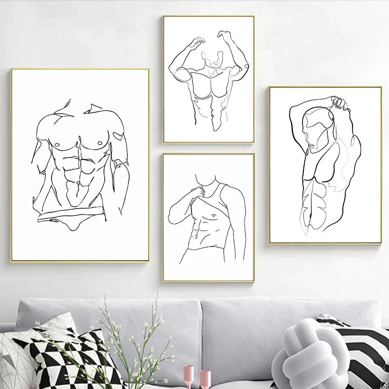 Abstract Men Body Canvas Poster Male Line Print Painting Nude Figure Wall Art Posters Minimalist Picture Gay Bedroom Home Decor