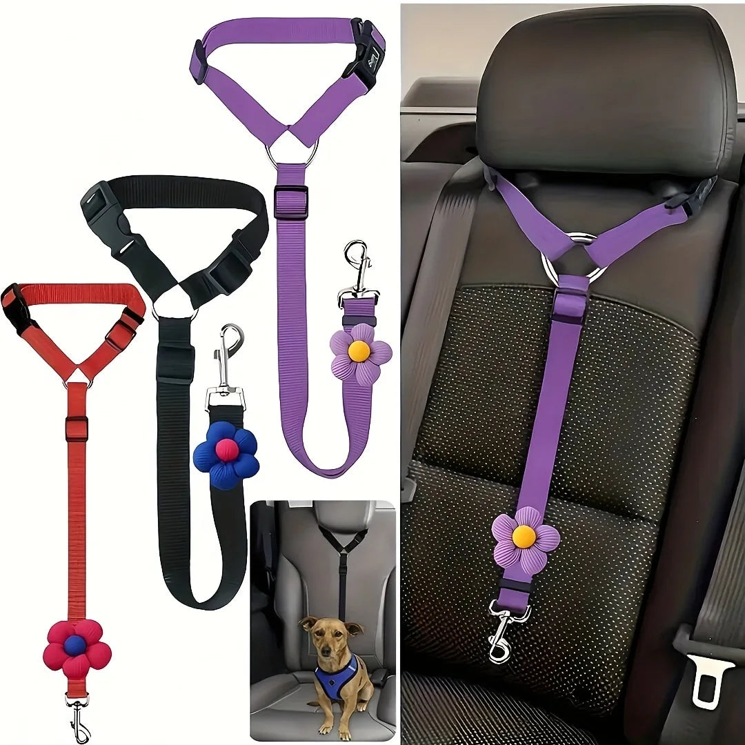 Pet Dog Cat Seat Belts, Car Headrest Restraint Reflective Adjustable Safety Leads Vehicle Seatbelt Harness for Dogs and Cats