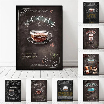 Retro Espresso Cappuccino Latte Poster Minimalist Italian Coffee Wall Pictures Prints Canvas Painting Kitchen Room Home Decor