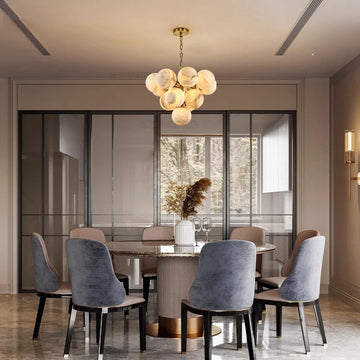 Luxury Natural Spanish Marble Balls Chandeliers Gold First Class Stone Hanging Lamps for Villa Duplex
