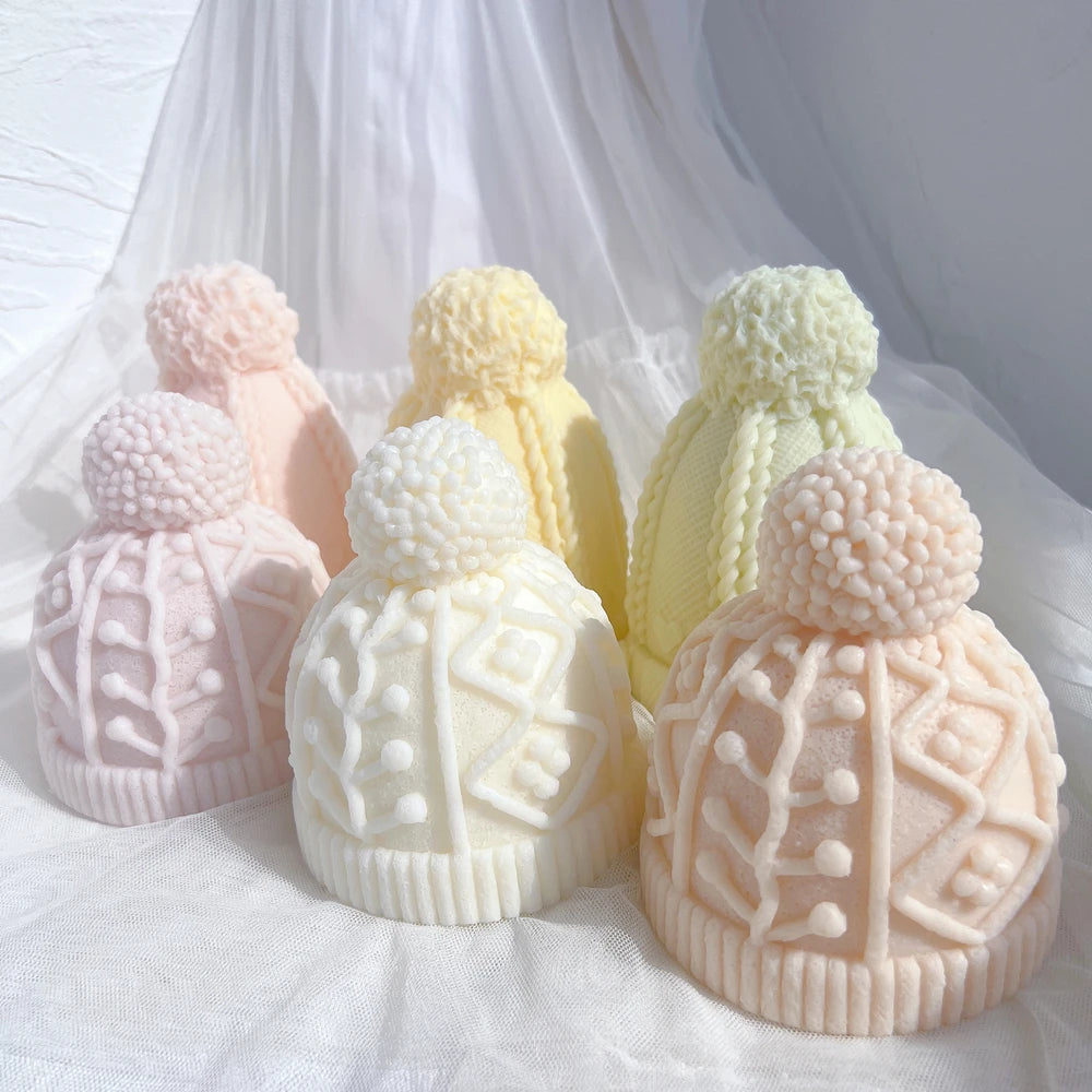 Christmas Bobble Cap Candle Molds Winter knitted Hat Cake Silicone Mold Knit Santa Hat Soy Wax for Xmas Eve Home Decorating