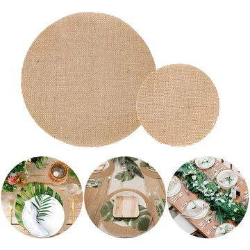 10pcs Round Linen Jute Burlap Table Placemat Table Mat for Dinner Table Tea Cup Plates Mat for Home Wedding Birthday Party Decor