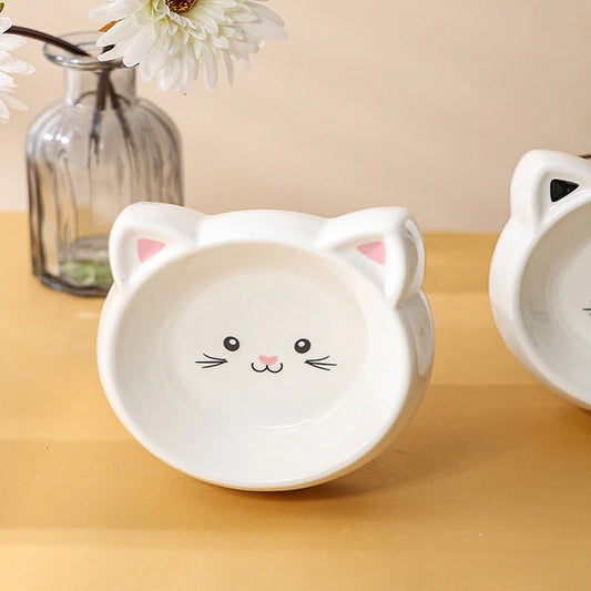 Creative Ceramic Drinking Water Food Bowls, Anti Overturning Neck Protection, Flat Mouth, Large caliber, Cat Bowl, Supplies, 1Pc