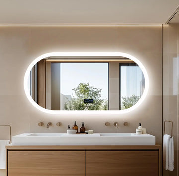 80/120cm Oval LED Bathroom Mirror, Wall-Mounted with Bluetooth Speaker, Digital Display, Vanity Mirror, Smart Makeup Mirror