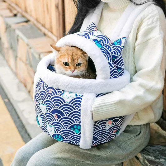 Pet Carrier Bag Cat Dogs Plush Backpack Outdoor Travel Walking Winter Warm Nest Kitten Puppy Hanging Chest Portable Carriers