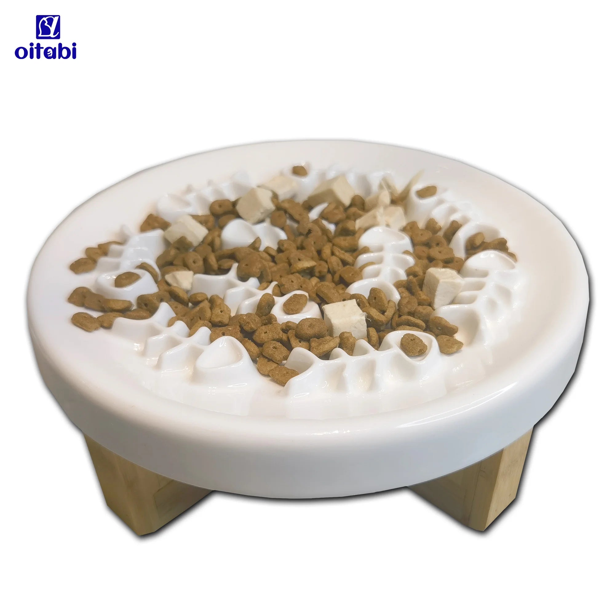 Oitabi Ceramic Slow Feeder Cat Bowl, Elevated Slow Feeder, Kitten Puzzle Feeder for Dog / Cats, Bowls With Stand, Easy to Clean