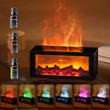 Fireplace Flame Aroma Diffuser & Humidifier, 500ml Large Capacity with Realistic 3D Flame Effect, Remote Control, Wood Grain Des