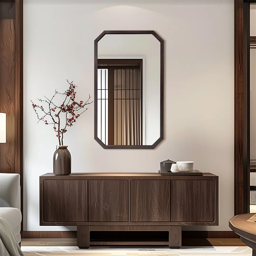 LUVODI Living Room Entryway Decorative Mirror Wall Mounted Frame Mirror with Black Walnut Wood