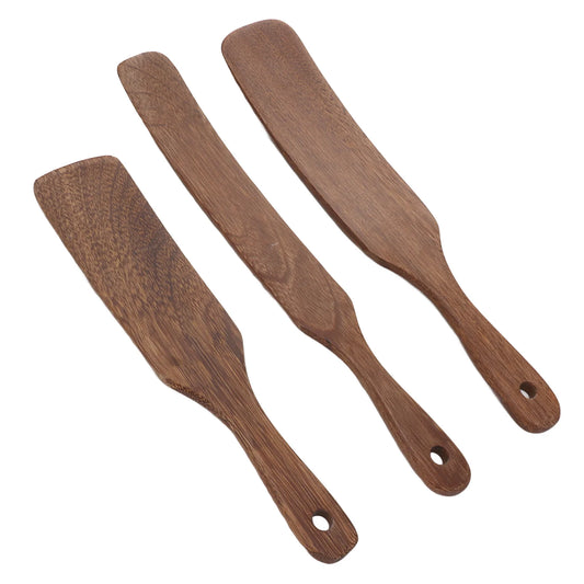 3Pcs Teak Turner Spatula Non Slip Wooden Spatula with Wide Shovel Head for Steak Pizza Milk Salad Home Kitchen Cooking Utensils