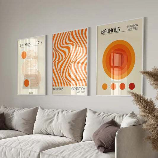 1PC/3PCS Frameless Abstract Orange Bauhaus Posters Canvas Painting Minimalist Modern Geometric Wall Art Exhibition Home Decor