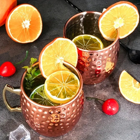 2025New Cocktail Wine Cup Moscow Mule Mug 550ml Stainless Steel Hammered Copper Plated Beer Cup Coffee Bar Drinkware for Ramadan
