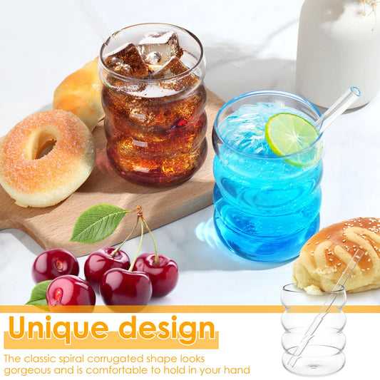 1 Set Bubble Drinking Glasses 10oz Ribbed Drinking Glass Cups Wide Opening Glassware Water Cup for Cocktail Soda Juice Bar Tools