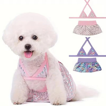 Dog Bikini Swimsuit Puppy Bathing Suit for Small Dogs Cats Bra Dress Summer Beach Dogs Clothes Mermaid Print Bikini Pet Costume
