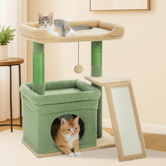 27-Inch Cat Tree Cat Tower: Cozy Widened Top Perch, Sisal Scratching Post & Pad (Fulfills Scratching Needs), and Snug Cat Condo