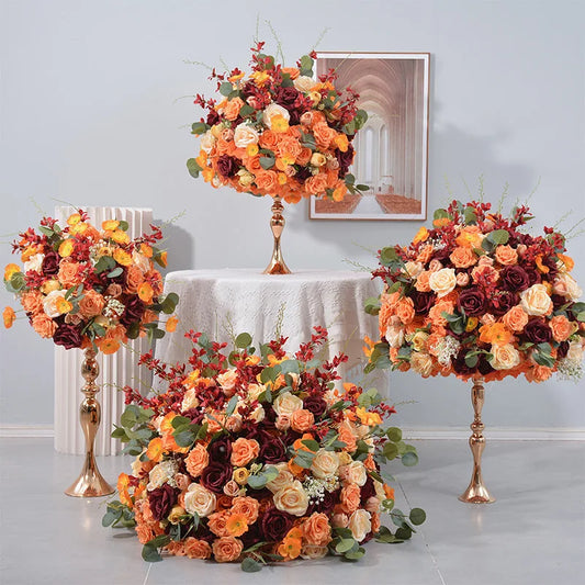 New Vibrant Orange Rose Artificial Eucalyptus Flower Ball The Ideal Choice for Stunning Windows exhibition Wedding Decorations