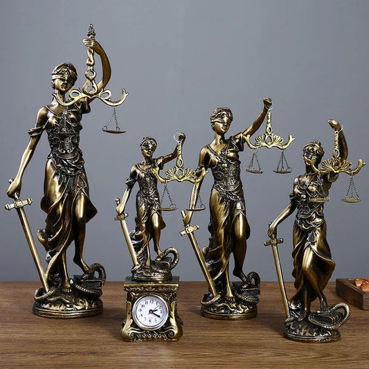 9.5X5X19cm Creative Retro Round bottom Justice Goddess Statue Lawyer Office Ornament Gifts Home Living room Sculpture Desk Decor