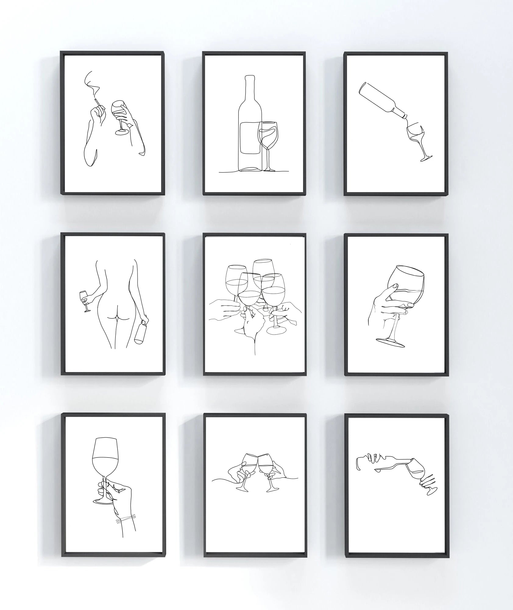Modern Simple Abstract Black and White Lines Red Wine Glass Woman Poster Canvas Printing for Home Room Wall Frameless Painting