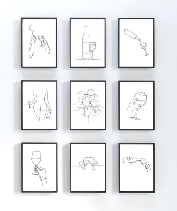 Modern Simple Abstract Black and White Lines Red Wine Glass Woman Poster Canvas Printing for Home Room Wall Frameless Painting