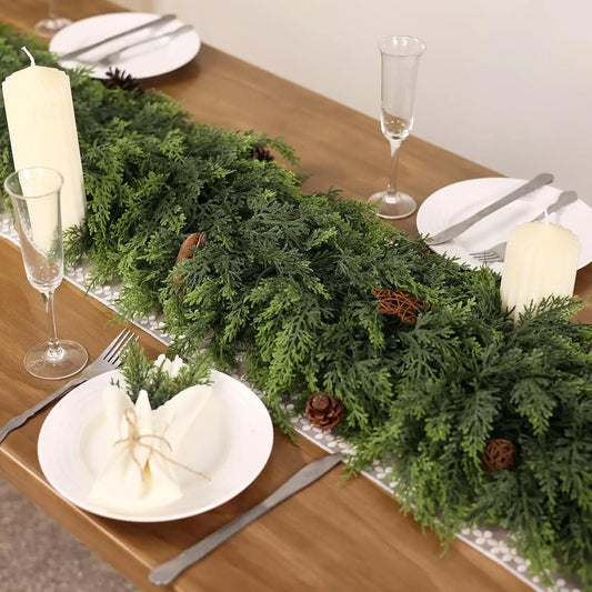 1-5PCS Christmas Cedar Garland Thick Lush Real Touch Cedar Pine Garland for Christmas Decoration Fireplace Mantel Stairs Decor