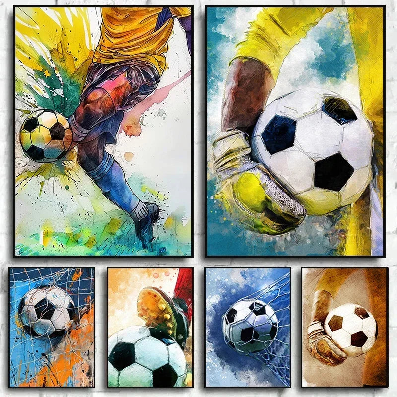 Abstract Football Sport Art Posters and Prints Canvas Paintings Football Graffiti Wall Art Pictures Home Boy Bedroom Decor Gi