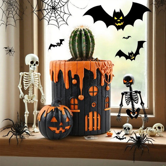 Halloween Pumpkin Flowerpot Funny and Terrifying Decoration Ornament Desktop Green Plant Succulent Planting Potted Plant