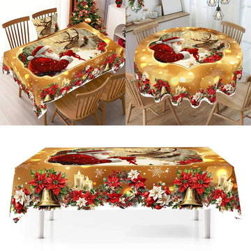 Golden Christmas Santa Claus Tablecloth Christmas Decorations for Home 2025 Xmas Gifts Navidad New Year 2026 Dining Table Cover