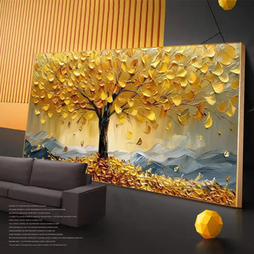 Abstract Golden Tree of Life Canvas Painting Modern Lucky Fortune Tree Large Size Golden Tree Posters and Prints Boho Home Decor