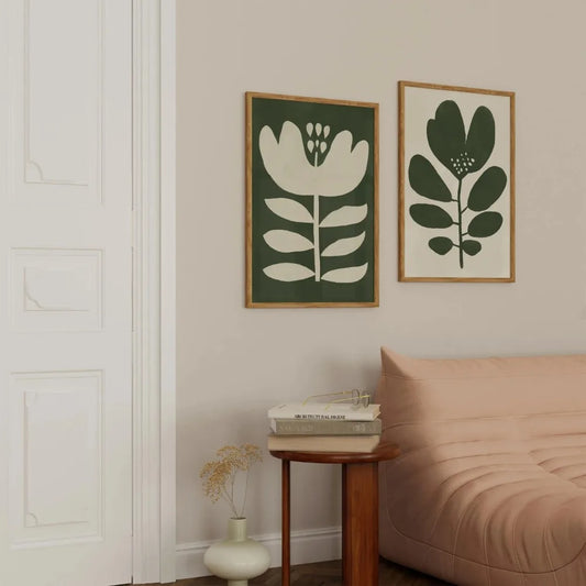 Frameless Modern Fashion Wall Decoration Art,Moss Green Canvas Printing Art Poster,Abstract Flower Painting Retro Flower Poster
