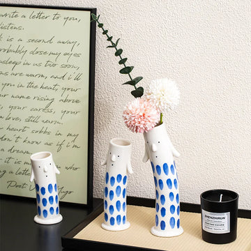 Ceramic Vase Cartoon Handmade Ceramic Crafts Coral Duct Family Lovely Vase Floral Arrangement Accessories Home Decoration