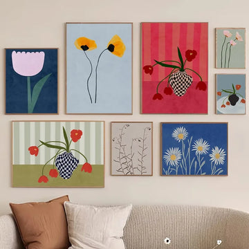 Contemporary Botanical Wall Print Minimalist Scandi Style Tulips Cherry Blossom Poster Neutral Ash Tones Wildflowers Canvas Art