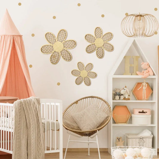 1 set of 3 pieces Bohemian daisy wall decoration wooden imitation rattan pattern wall art pendant home living room wall hanging