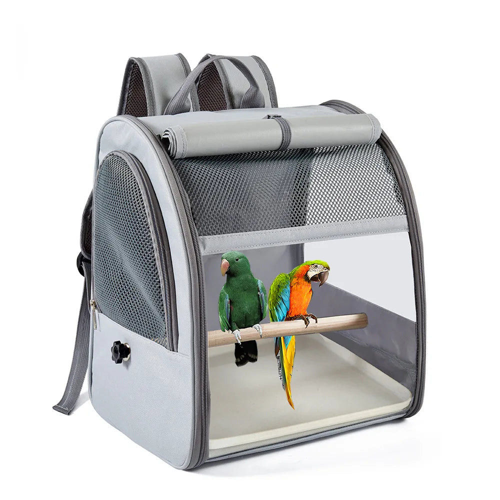 Bird Carrier Backpack, Parrot Travel Cage, Standing Perch and Tray, Breathable, Portable for Small Birds, Green Cheek Cockatiel