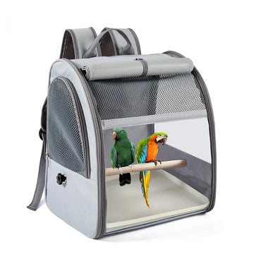 Bird Carrier Backpack, Parrot Travel Cage, Standing Perch and Tray, Breathable, Portable for Small Birds, Green Cheek Cockatiel