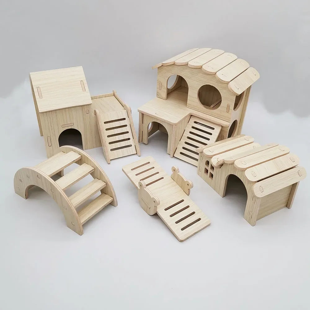 Cage Hamster Wooden House Hamster Toy Accessories for Guinea Pigs Pets Cages for Whose Activity Climb Toy Hamster Accessories