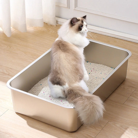 Stainless Steel Cat Litter Box Oversized Top In Cat Toilet Semi Enclosed Anti Strip Sand Cat Litter Easy To Clean Pet Supply