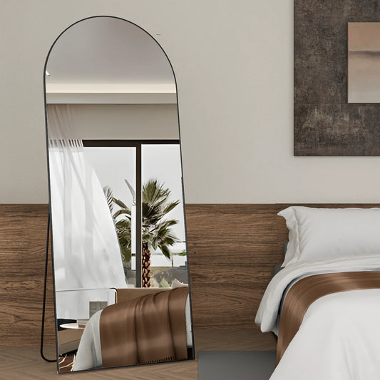 CASSILANDO Arched Full Length Mirror 65" x 24", Floor Standing Mirror, Unique Vertical Mirror, Black Metal Frame Mirror