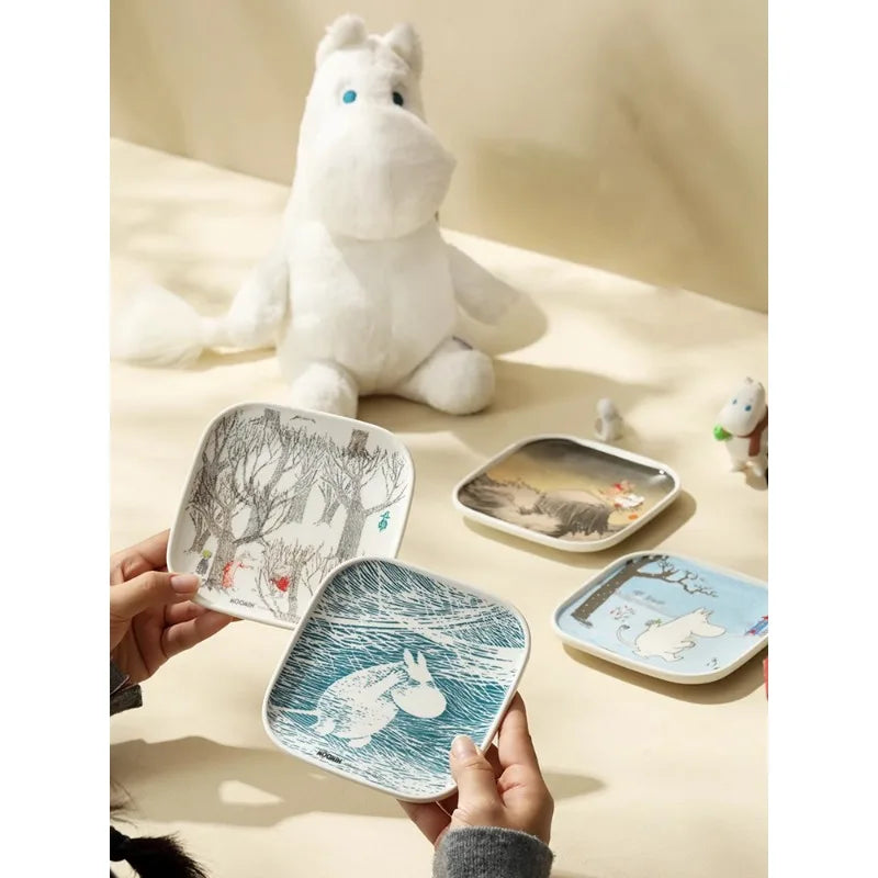 Cartoon adventure hippopotamus pattern ceramic plate, modern household dining plate, Japanese dipping sauce dish, sushi plate