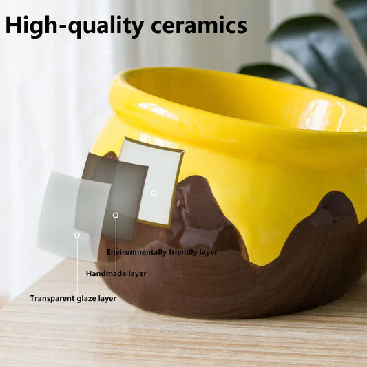 Cute Ceramic Honey Jar Cat Bowl Pet Food Water Bowl Tilt Design Protect Neck Small Dog Drinking and Eating Feeder Puppy Cat Bowl