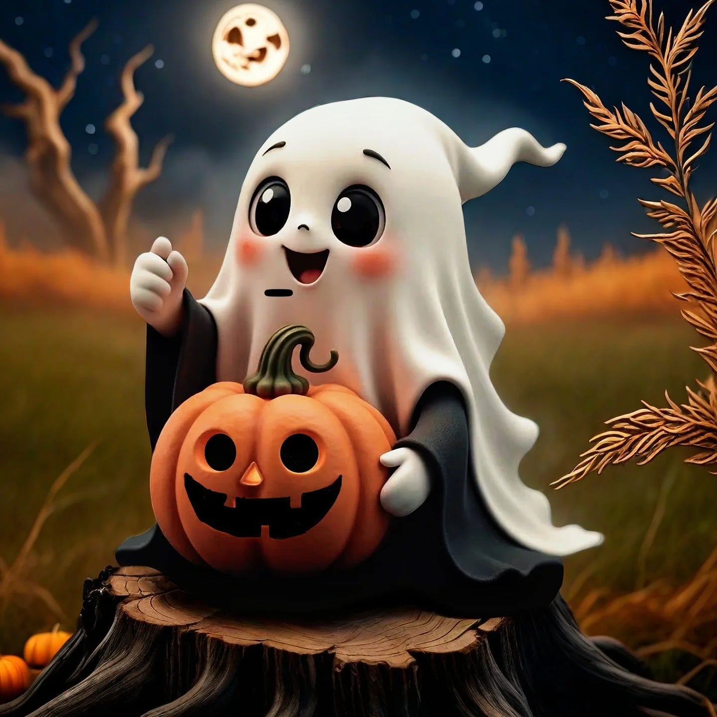 Halloween Confused and Cute Ghost Pumpkin Garden Home Party Resin Sculpture Ornament