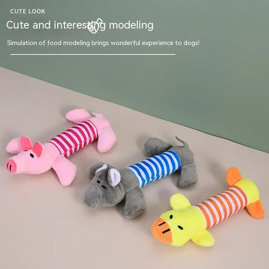 Animal Shaped Plush Squeak Toy Fleece Durability Cute Dog Soft Toy Funny Stuffing Chew Pet Supplies Duck Elephant Pig Sound Doll