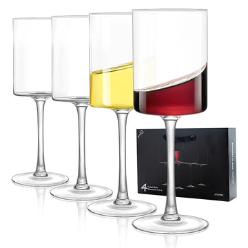 MICHLEY 15.5 oz Square Crystal Wine Glasses Large Long Stem Glassware Red White Glasses Drinkware Gifts for Wedding Birthday