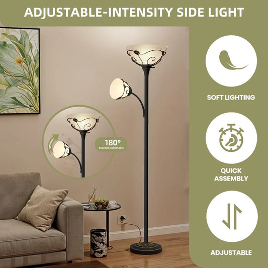 71" Retro Torchiere Floor Lamp with Sidelight Metal Standing Lamp for Reading
